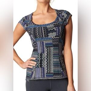 Prana Women's Blue and Black Patterned Top